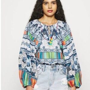 Farm Rio Boho Embroidered Peasant Top - Multicolor
